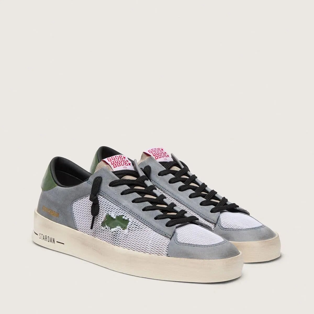 Golden Goose Stardan Sneaker In Powder-Blue Suede With Green Leather Star And Heel Tab Golden Goose Stardan Sneaker In Powder-Blue Suede With Green Leather Star And Heel Tab