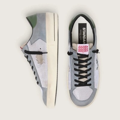 Golden Goose Stardan Sneaker In Powder-Blue Suede With Green Leather Star And Heel Tab Golden Goose Stardan Sneaker In Powder-Blue Suede With Green Leather Star And Heel Tab