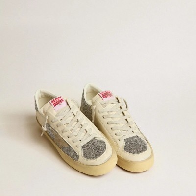 Golden Goose Stardan Sneaker In Suede With Sand Star And Swarovski Crystal Inserts Golden Goose Stardan Sneaker In Suede With Sand Star And Swarovski Crystal Inserts