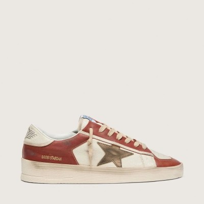 Golden Goose Stardan Sneaker In White And Brick-Red Leather With Olive-Green Laminated Leather Star Golden Goose Stardan Sneaker In White And Brick-Red Leather With Olive-Green Laminated Leather Star