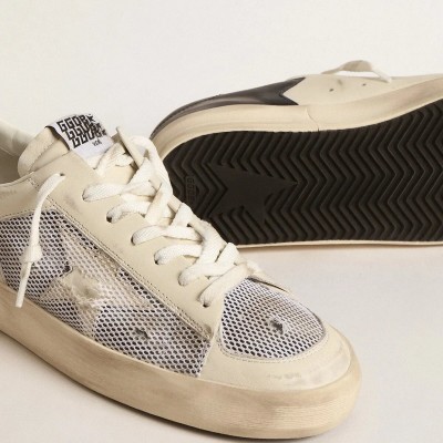 Golden Goose Stardan Sneaker In White Leather And Mesh With White Leather Star Golden Goose Stardan Sneaker In White Leather And Mesh With White Leather Star