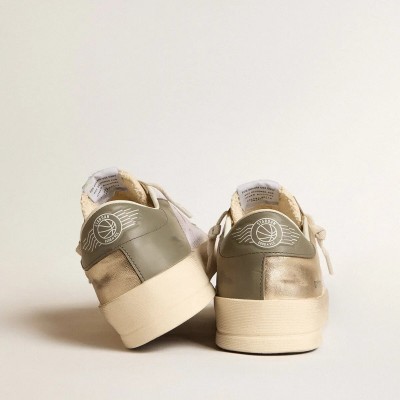 Golden Goose Stardan Sneaker In White Mesh With Orange Star And Platinum Leather Inserts Golden Goose Stardan Sneaker In White Mesh With Orange Star And Platinum Leather Inserts