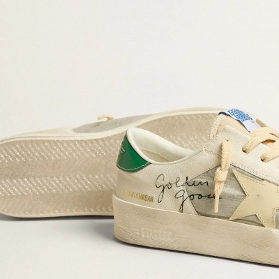Golden Goose Stardan Sneaker In White Nappa Leather With Cream-Colored Leather Star Golden Goose Stardan Sneaker In White Nappa Leather With Cream-Colored Leather Star