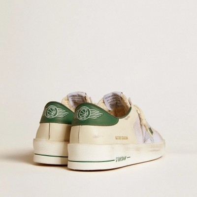 Golden Goose Stardan Sneaker In White Suede And Mesh With Green Leather Star And Heel Tab Golden Goose Stardan Sneaker In White Suede And Mesh With Green Leather Star And Heel Tab