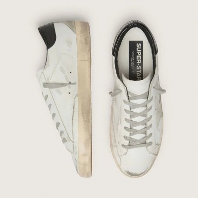 Golden Goose Super-Star Sneaker With Black Heel Tab And Metal Stud Lettering Golden Goose Super-Star Sneaker With Black Heel Tab And Metal Stud Lettering