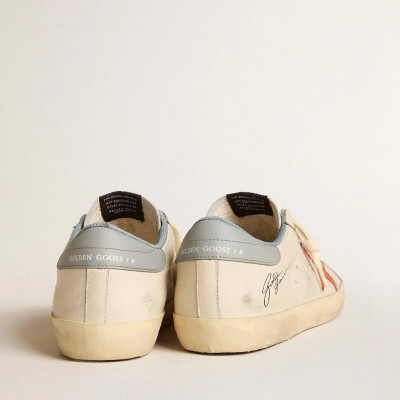 Golden Goose Super-Star Sneaker With Crocodile-Print Star And Silver-Blue Heel Tab Golden Goose Super-Star Sneaker With Crocodile-Print Star And Silver-Blue Heel Tab