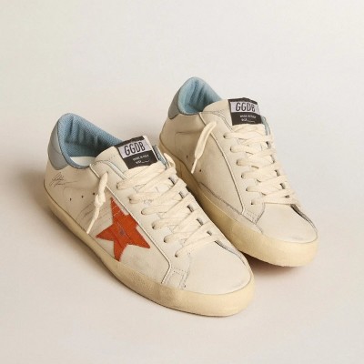 Golden Goose Super-Star Sneaker With Crocodile-Print Star And Silver-Blue Heel Tab