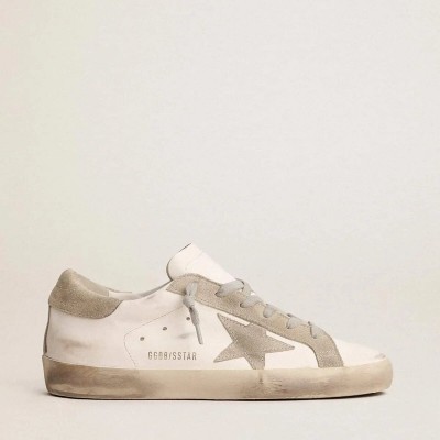 Golden Goose Super-Star Sneaker With Gray Suede Star And Heel Tab Golden Goose Super-Star Sneaker With Gray Suede Star And Heel Tab