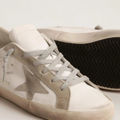 Golden Goose Super-Star Sneaker With Gray Suede Star And Heel Tab Golden Goose Super-Star Sneaker With Gray Suede Star And Heel Tab