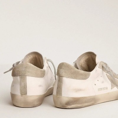 Golden Goose Super-Star Sneaker With Gray Suede Star And Heel Tab Golden Goose Super-Star Sneaker With Gray Suede Star And Heel Tab
