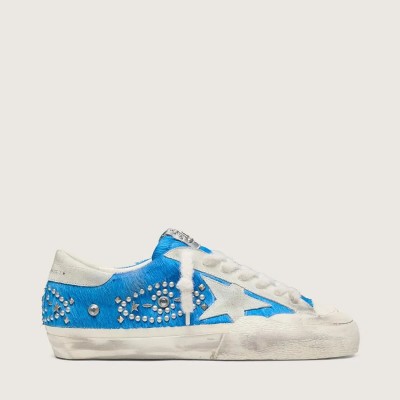 Golden Goose Super-Star Lab Sneaker In Bright Blue Pony Skin With Suede Star And Studs Golden Goose Super-Star Lab Sneaker In Bright Blue Pony Skin With Suede Star And Studs