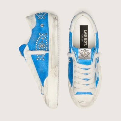 Golden Goose Super-Star Lab Sneaker In Bright Blue Pony Skin With Suede Star And Studs Golden Goose Super-Star Lab Sneaker In Bright Blue Pony Skin With Suede Star And Studs