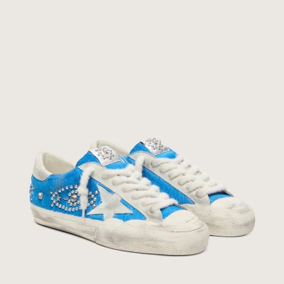 Golden Goose Super-Star Lab Sneaker In Bright Blue Pony Skin With Suede Star And Studs Golden Goose Super-Star Lab Sneaker In Bright Blue Pony Skin With Suede Star And Studs