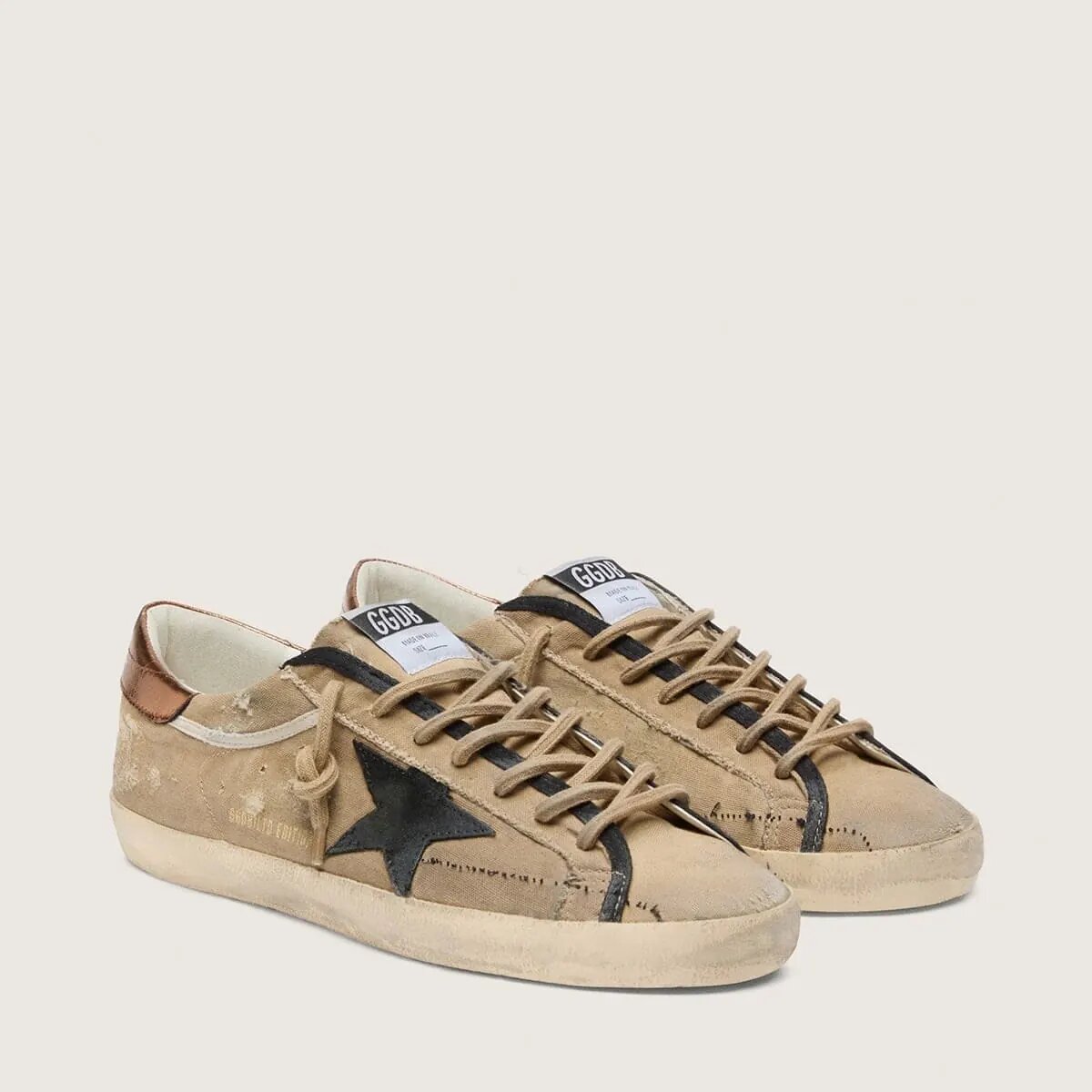 Golden Goose Super-Star Ltd Sneaker In Beige Canvas With Black Leather Star Golden Goose Super-Star Ltd Sneaker In Beige Canvas With Black Leather Star