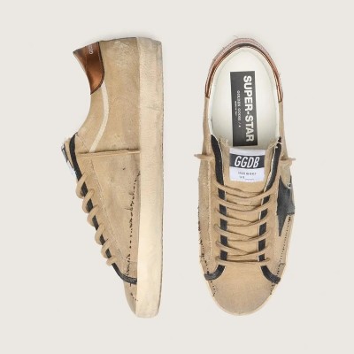 Golden Goose Super-Star Ltd Sneaker In Beige Canvas With Black Leather Star Golden Goose Super-Star Ltd Sneaker In Beige Canvas With Black Leather Star