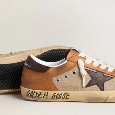Golden Goose Super-Star Ltd Sneaker In Beige Wool With Brown Leather Star And Camel Inserts Golden Goose Super-Star Ltd Sneaker In Beige Wool With Brown Leather Star And Camel Inserts