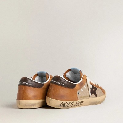 Golden Goose Super-Star Ltd Sneaker In Beige Wool With Brown Leather Star And Camel Inserts Golden Goose Super-Star Ltd Sneaker In Beige Wool With Brown Leather Star And Camel Inserts