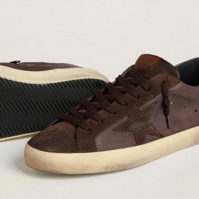 Golden Goose Super-Star Ltd Sneaker In Brown Nubuck With Suede Star And Purple Leather Heel Tab Golden Goose Super-Star Ltd Sneaker In Brown Nubuck With Suede Star And Purple Leather Heel Tab