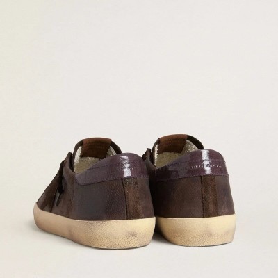Golden Goose Super-Star Ltd Sneaker In Brown Nubuck With Suede Star And Purple Leather Heel Tab Golden Goose Super-Star Ltd Sneaker In Brown Nubuck With Suede Star And Purple Leather Heel Tab