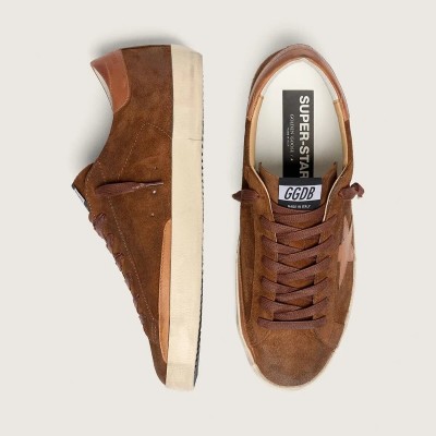 Golden Goose Super-Star Ltd Sneaker In Brown Suede With Brick-Red Leather Star And Embroidery With Green Beads Golden Goose Super-Star Ltd Sneaker In Brown Suede With Brick-Red Leather Star And Embroidery With Green Beads
