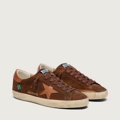 Golden Goose Super-Star Ltd Sneaker In Brown Suede With Brick-Red Leather Star And Embroidery With Green Beads