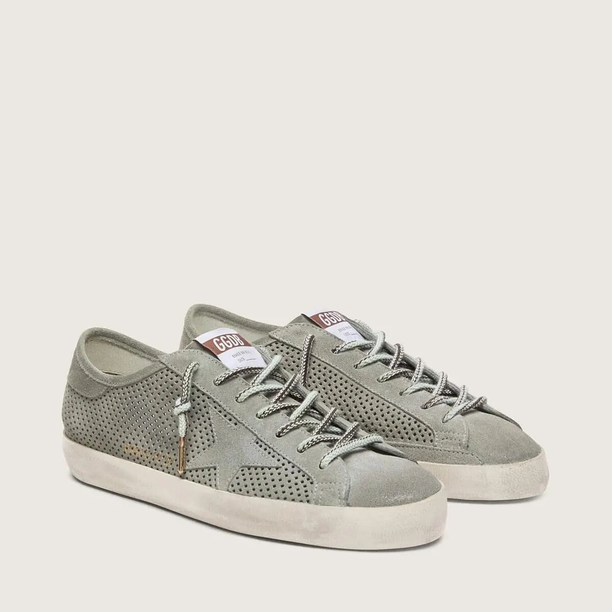 Golden Goose Super-Star Ltd Sneaker In Green Perforated Suede With Matching Suede Star Golden Goose Super-Star Ltd Sneaker In Green Perforated Suede With Matching Suede Star