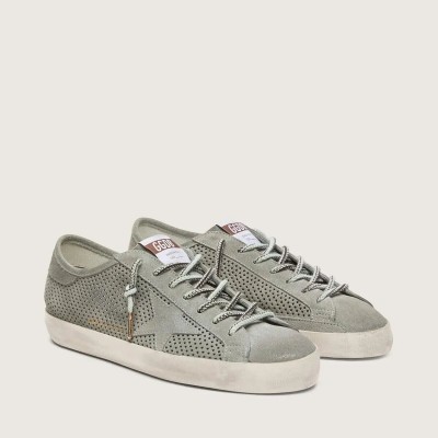 Golden Goose Super-Star Ltd Sneaker In Green Perforated Suede With Matching Suede Star