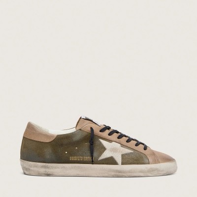 Golden Goose Super-Star Ltd Sneaker In Olive-Green Suede With Cream Embroidered Star