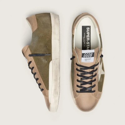 Golden Goose Super-Star Ltd Sneaker In Olive-Green Suede With Cream Embroidered Star