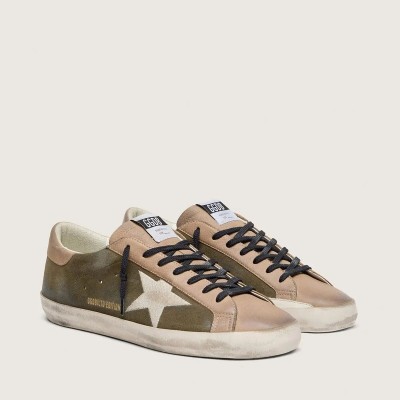 Golden Goose Super-Star Ltd Sneaker In Olive-Green Suede With Cream Embroidered Star