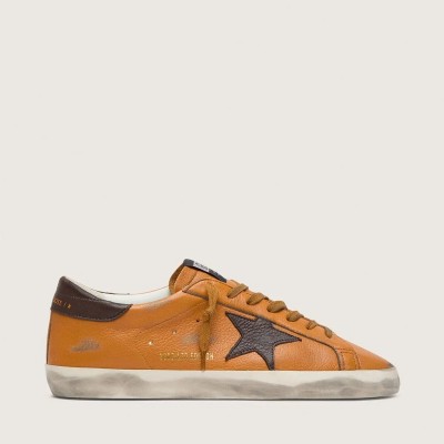 Golden Goose Super-Star Ltd Sneaker In Orange Leather With Brown Star Golden Goose Super-Star Ltd Sneaker In Orange Leather With Brown Star