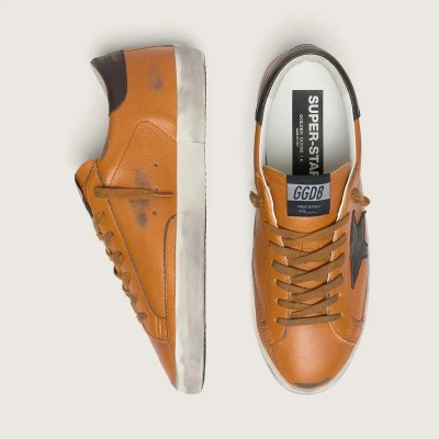 Golden Goose Super-Star Ltd Sneaker In Orange Leather With Brown Star Golden Goose Super-Star Ltd Sneaker In Orange Leather With Brown Star