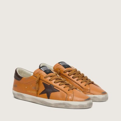 Golden Goose Super-Star Ltd Sneaker In Orange Leather With Brown Star