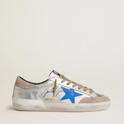 Golden Goose Super-Star Ltd Sneaker In Silver Metallic Suede With Leather Star And Suede Heel Tab Golden Goose Super-Star Ltd Sneaker In Silver Metallic Suede With Leather Star And Suede Heel Tab