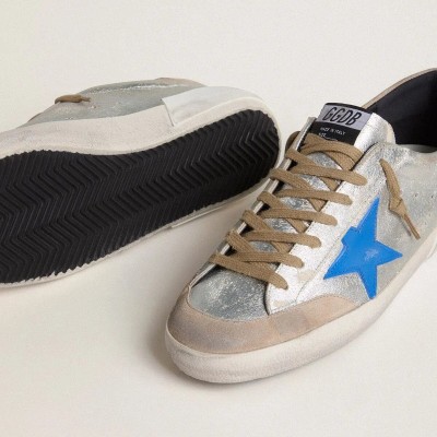 Golden Goose Super-Star Ltd Sneaker In Silver Metallic Suede With Leather Star And Suede Heel Tab Golden Goose Super-Star Ltd Sneaker In Silver Metallic Suede With Leather Star And Suede Heel Tab