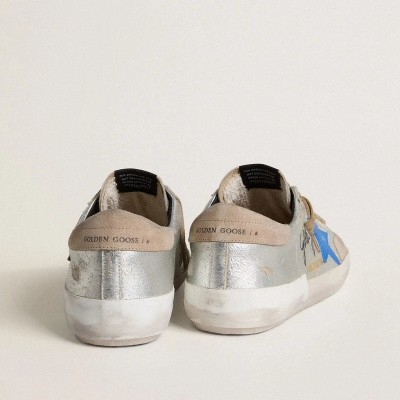 Golden Goose Super-Star Ltd Sneaker In Silver Metallic Suede With Leather Star And Suede Heel Tab Golden Goose Super-Star Ltd Sneaker In Silver Metallic Suede With Leather Star And Suede Heel Tab
