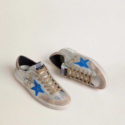 Golden Goose Super-Star Ltd Sneaker In Silver Metallic Suede With Leather Star And Suede Heel Tab Golden Goose Super-Star Ltd Sneaker In Silver Metallic Suede With Leather Star And Suede Heel Tab