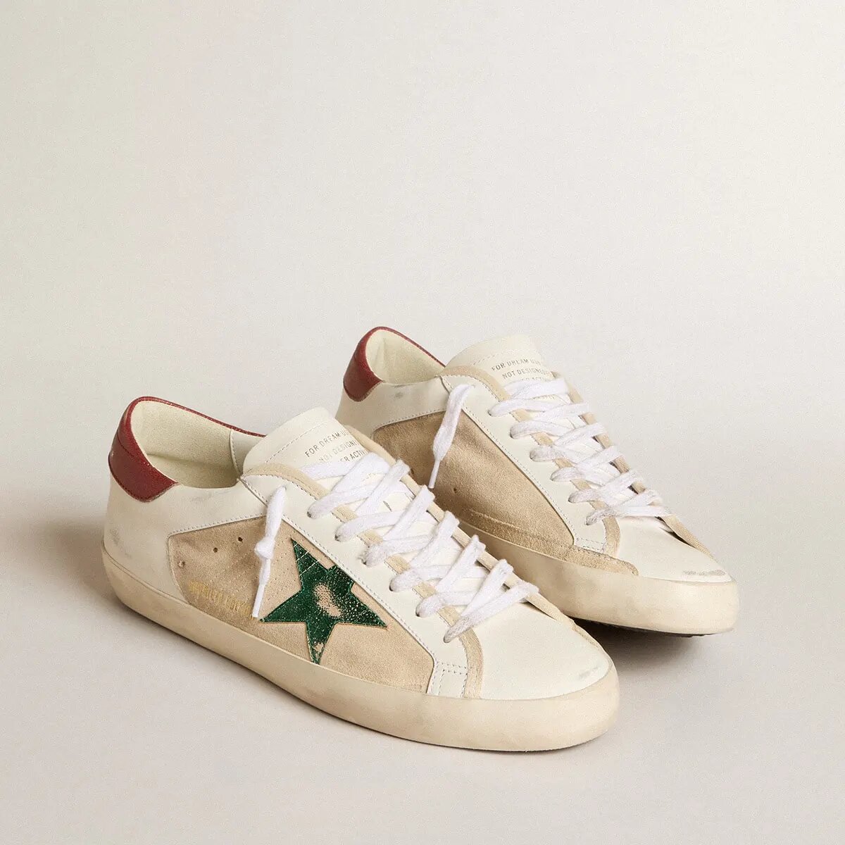 Golden Goose Super-Star Ltd Sneaker In Suede With Green Metallic Star And Red Heel Tab Golden Goose Super-Star Ltd Sneaker In Suede With Green Metallic Star And Red Heel Tab