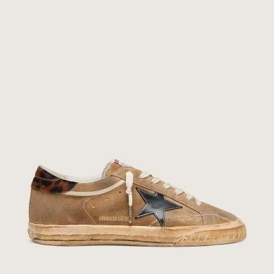 Golden Goose Super-Star Ltd Sneaker In Tobacco Suede With Black Star And Animal-Print Heel Golden Goose Super-Star Ltd Sneaker In Tobacco Suede With Black Star And Animal-Print Heel