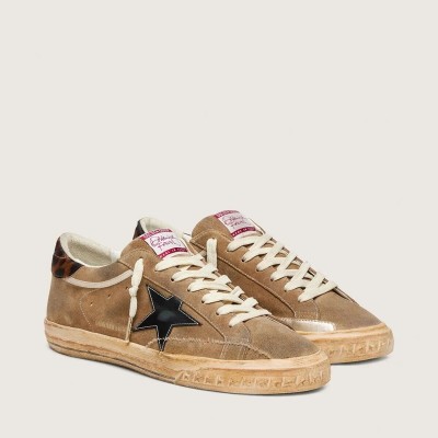 Golden Goose Super-Star Ltd Sneaker In Tobacco Suede With Black Star And Animal-Print Heel
