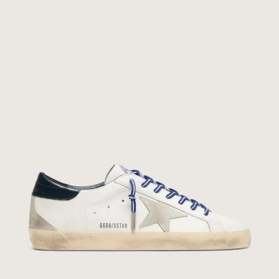 Golden Goose Super-Star Ltd Sneaker In White Leather With Suede Star And Blue Leather Heel Tab Golden Goose Super-Star Ltd Sneaker In White Leather With Suede Star And Blue Leather Heel Tab