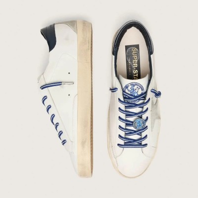 Golden Goose Super-Star Ltd Sneaker In White Leather With Suede Star And Blue Leather Heel Tab Golden Goose Super-Star Ltd Sneaker In White Leather With Suede Star And Blue Leather Heel Tab