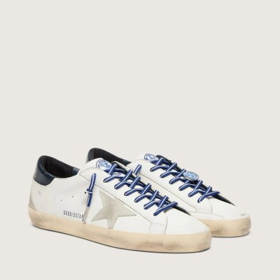 Golden Goose Super-Star Ltd Sneaker In White Leather With Suede Star And Blue Leather Heel Tab