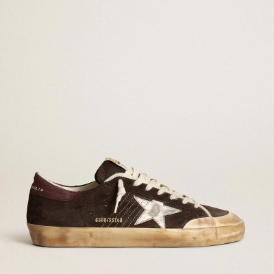 Golden Goose Super-Star Penstar Sneaker In Brown Suede With A Platinum Star