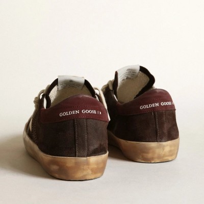 Golden Goose Super-Star Penstar Sneaker In Brown Suede With A Platinum Star