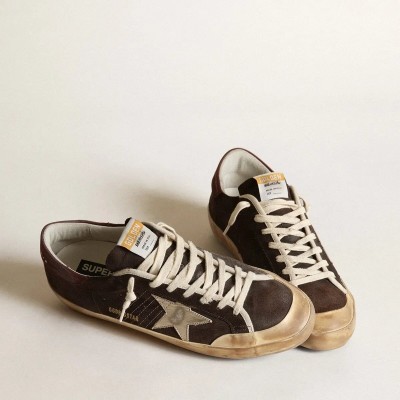Golden Goose Super-Star Penstar Sneaker In Brown Suede With A Platinum Star Golden Goose Super-Star Penstar Sneaker In Brown Suede With A Platinum Star