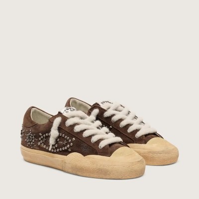 Golden Goose Super-Star Penstar Sneaker In Brown Suede With Studs Golden Goose Super-Star Penstar Sneaker In Brown Suede With Studs