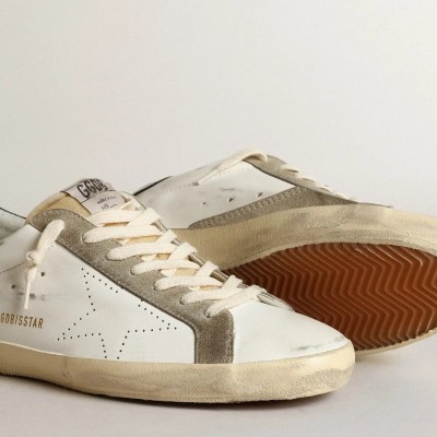 Golden Goose Super-Star Sneaker With Perforated Star And Blue Heel Tab Golden Goose Super-Star Sneaker With Perforated Star And Blue Heel Tab