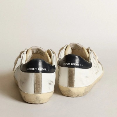 Golden Goose Super-Star Sneaker With Perforated Star And Blue Heel Tab Golden Goose Super-Star Sneaker With Perforated Star And Blue Heel Tab