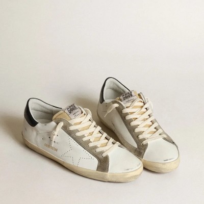 Golden Goose Super-Star Sneaker With Perforated Star And Blue Heel Tab Golden Goose Super-Star Sneaker With Perforated Star And Blue Heel Tab